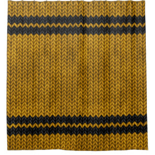 Yellow Knit-look Stripe Pattern Shower Curtain