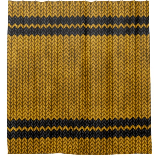 Yellow Knit-look Stripe Pattern Shower Curtain (Front)