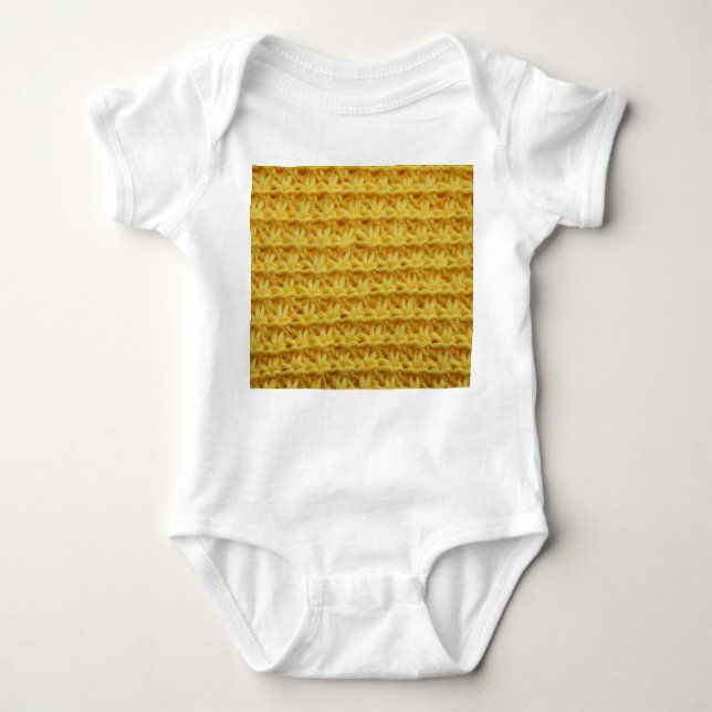 Yellow knitted fabric: striped texture. baby bodysuit (Front)