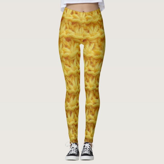 Yellow knitted fabric: striped texture. leggings (Front)