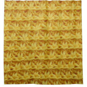 Yellow knitted fabric: striped texture. shower curtain