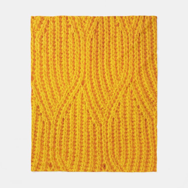 Yellow knitted surface textile material background fleece blanket (Front)