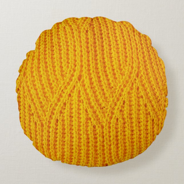 Yellow knitted surface textile material background round cushion (Front)