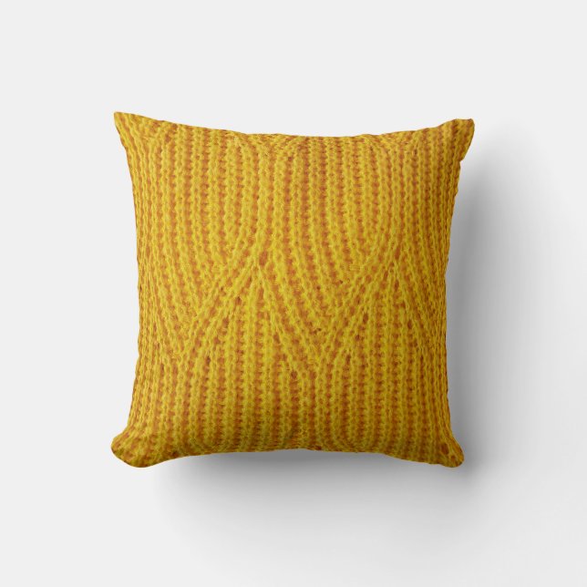 Yellow Knitted: Textile Surface Background. Cushion (Front)