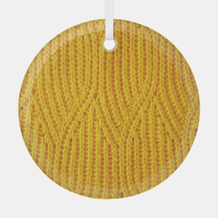 Yellow Knitted: Textile Surface Background. Glass Tree Decoration