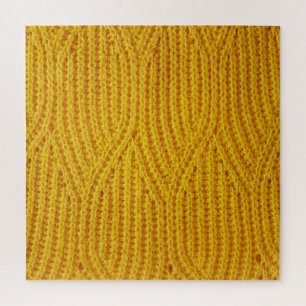 Yellow Knitted: Textile Surface Background. Jigsaw Puzzle
