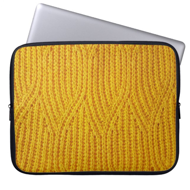 Yellow Knitted: Textile Surface Background. Laptop Sleeve (Front)