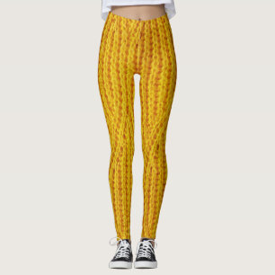 Yellow Knitted: Textile Surface Background. Leggings