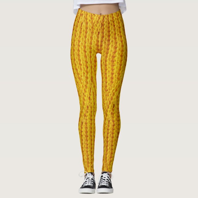 Yellow Knitted: Textile Surface Background. Leggings (Front)