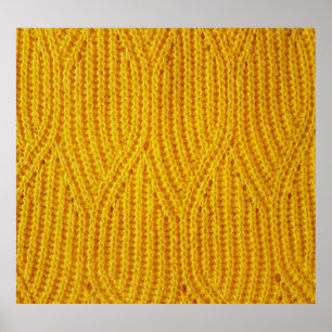 Yellow Knitted: Textile Surface Background. Poster