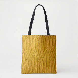 Yellow Knitted: Textile Surface Background. Tote Bag