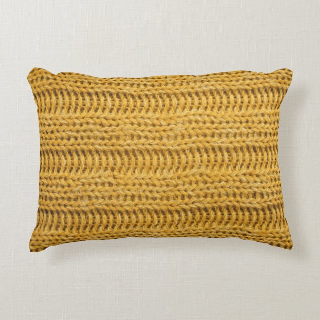 Yellow Knitted Textured Trendy Background Decorative Cushion (Front)
