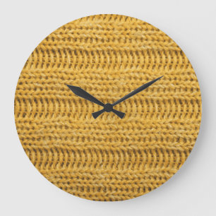 Yellow Knitted Textured Trendy Background Large Clock
