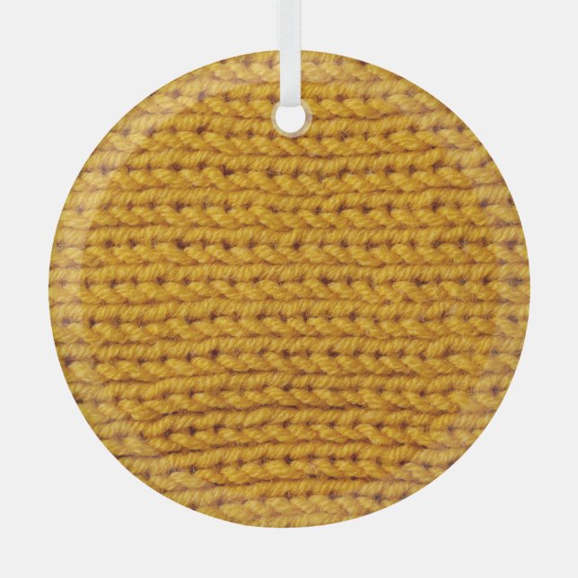 Yellow knitted wool, high-resolution texture. glass tree decoration (Front)