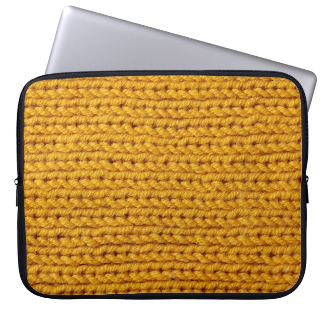 Yellow knitted wool, high-resolution texture. laptop sleeve (Front)