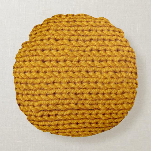 Yellow knitted wool, high-resolution texture. round cushion (Front)