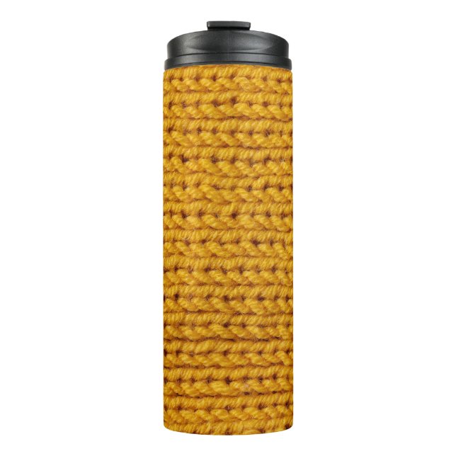 Yellow knitted wool, high-resolution texture. thermal tumbler (Front)