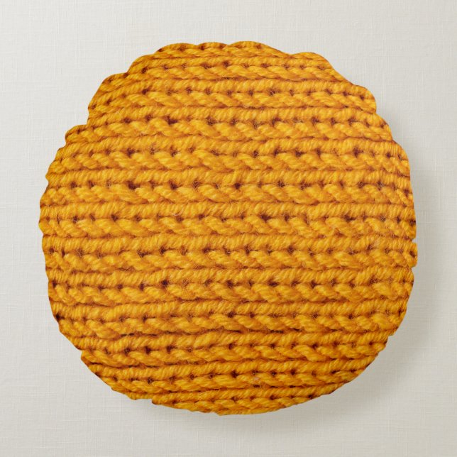Yellow knitted wool texture background pattern wit round cushion (Front)
