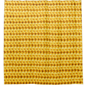 Yellow knitted woolen fabric background shower curtain