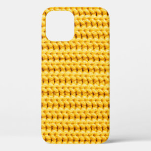 Yellow knitted woollen fabric background iPhone 12 case