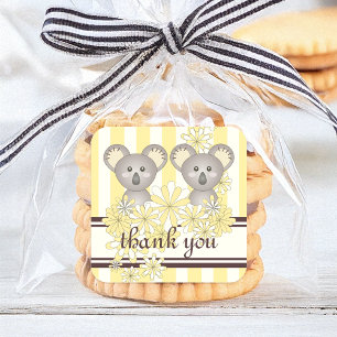 Yellow Koala Bear Gender Neutral Twins Thank You Square Sticker