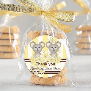 Yellow Koala Twin Baby Shower Birthday Thank You Classic Round Sticker