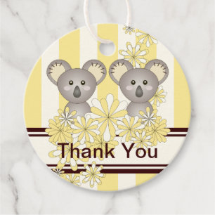 Yellow Koala Twin Baby Shower Birthday Thank You Favour Tags