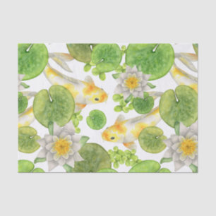 Yellow Koi Fish and White Water Lilies Pond Tissue Paper