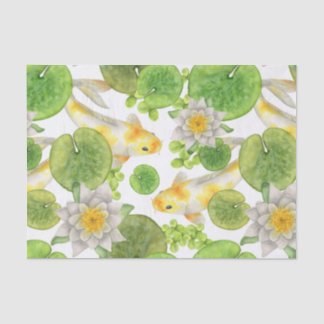 Yellow Koi Fish and White Water Lilies Pond Tissue Paper