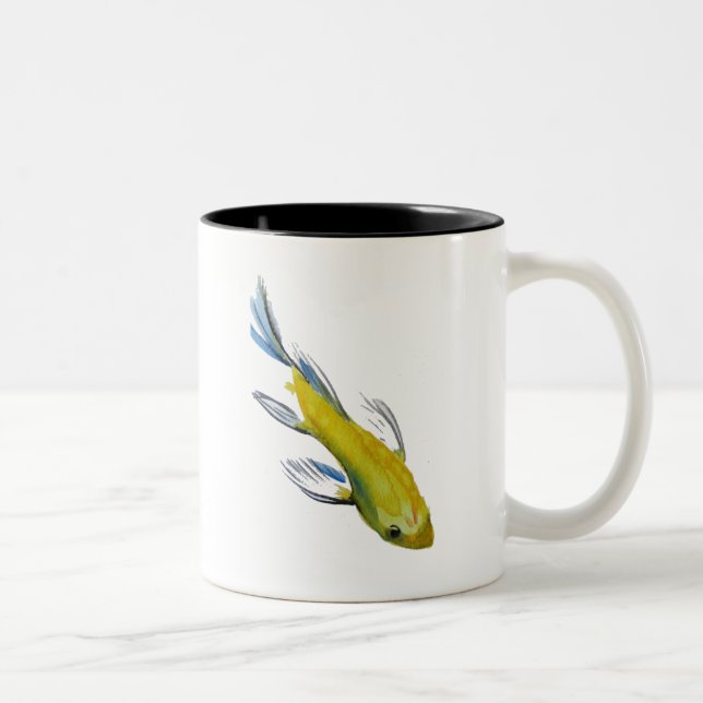 Yellow koi Japanese carp watercolour art fish Two-Tone Coffee Mug (Right)