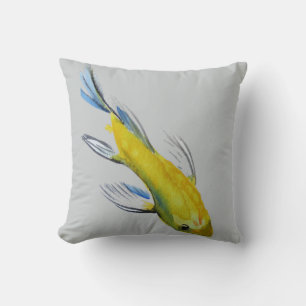 Yellow Koi Japanese watercolour fish art Cushion