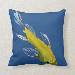 Yellow Koi Japanese watercolour fish art Cushion
