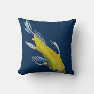 Yellow Koi Japanese watercolour fish art Cushion