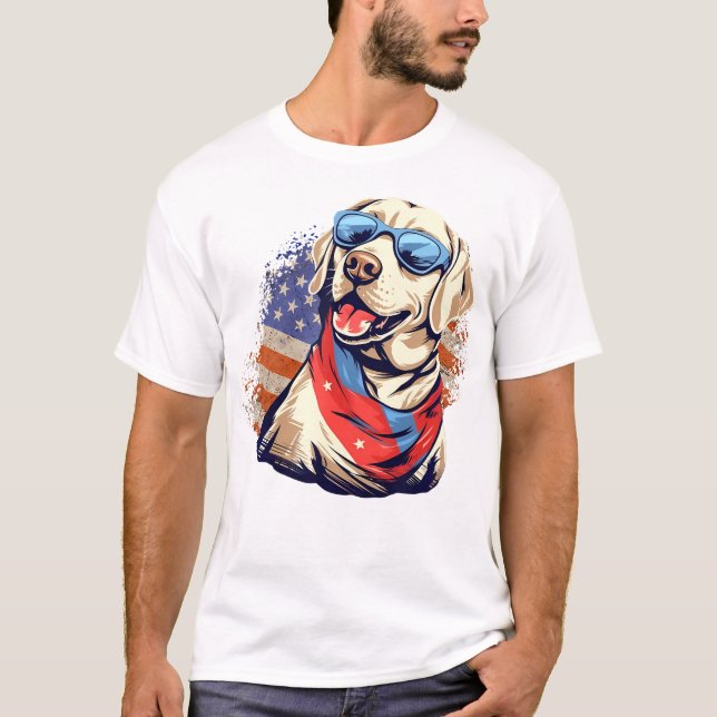 Yellow Lab 4Th Of July Design Patriotic Pup Labrad T-Shirt (Front)