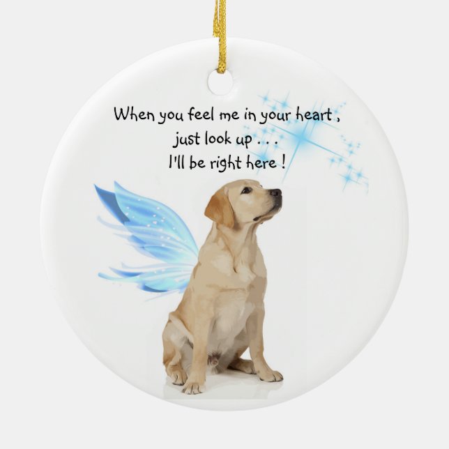 Yellow Lab Angel Pet Dog Christmas Memorial Ceramic Ornament (Back)