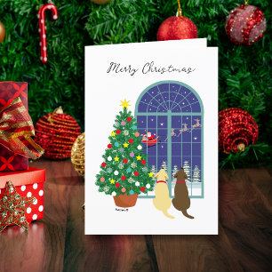 Yellow Lab, Chocolate Lab Magical Night Christmas  Holiday Card