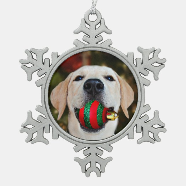 Yellow lab Christmas ball Snowflake Pewter Christmas Ornament (Front)