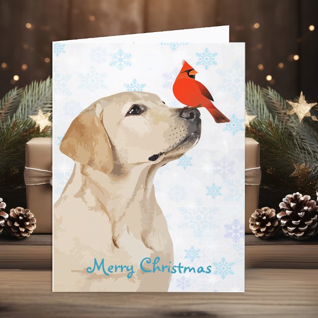 Yellow Lab Christmas Cardinal Cute Labrador Dog Holiday Card (Creator Uploaded)