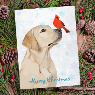 Yellow Lab Christmas Cardinal - Cute Labrador Dog Holiday Postcard