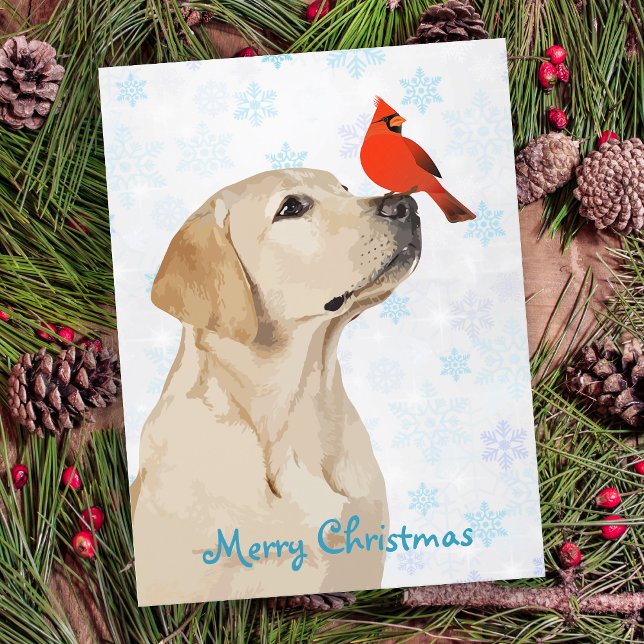 Yellow Lab Christmas Cardinal - Cute Labrador Dog Holiday Postcard (Creator Uploaded)