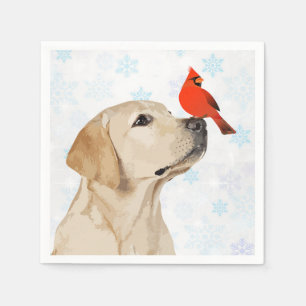 Yellow Lab Christmas Cardinal - Cute Labrador Dog Napkin