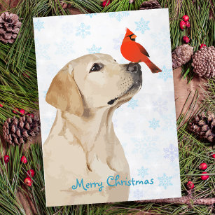 Yellow Lab Christmas Cardinal - Labrador Cute Dog Holiday Card