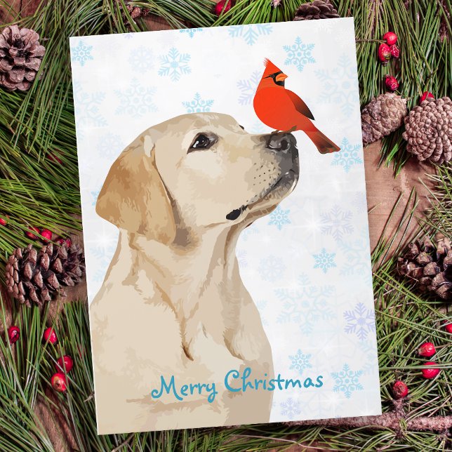 Yellow Lab Christmas Cardinal - Labrador Cute Dog Holiday Card (Creator Uploaded)