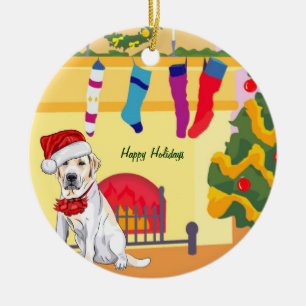 Yellow Lab Christmas (customisable) Ceramic Ornament