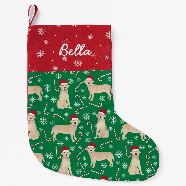 Yellow Lab Christmas dog custom name Small Christmas Stocking (Front)