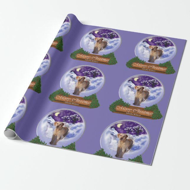 Yellow Lab Christmas Globe Wrapping Paper (Unrolled)