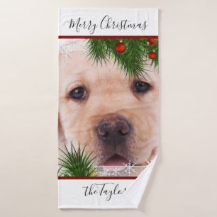 Yellow Lab Christmas - Personalised Puppy Labrador Bath Towel