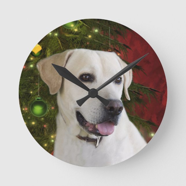 Yellow lab Christmas Round Clock (Front)