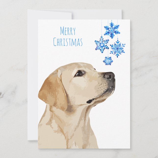 Yellow Lab Christmas Snowflake - Cute Labrador Dog Holiday Card (Front)