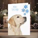 Yellow Lab Christmas Snowflakes Cute Dog Labrador Holiday Card<br><div class="desc">Send Christmas greetings with this adorable Santa Merry Christmas Yellow Labrador and Snowflakes Card. Inside : Merry Christmas ~ Happy New Year . Personalise with your family name, and names, or delete if you would like to handwrite. This yellow labrador christmas card will be a favourite among labrador lovers. Visit...</div>